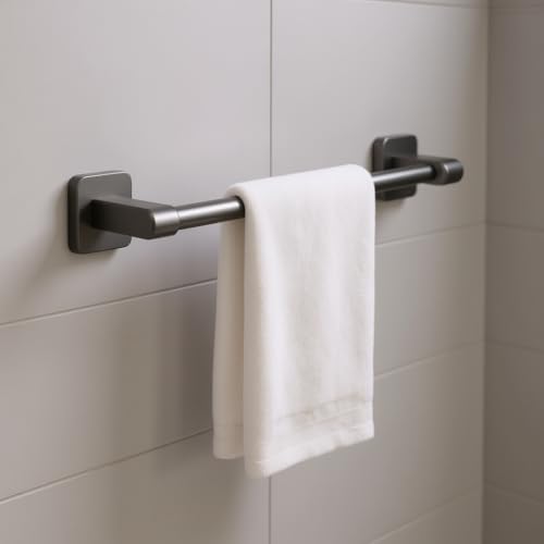 Image of Towel Rack | Hole-Free Wall-Mounted Single Pole Towel Bar | Space Aluminum Construction | Bathroom and Toilet Storage | Spacious Bathroom Wall Mounting | 10kg Load Capacity