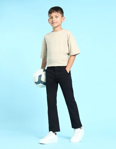 Image of U.S. Polo ASSN. Kids Trousers for Boys - Cotton Stretch Fabric, Mid-Rise Waist, Twill Weave Casual Trousers for Boys