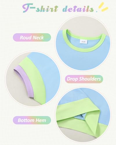 Image of SANMIO Toddler Girl Clothes Summer Toddler Girls Color Block Short Sleeve Shorts Sweatsuit Outfits 2 Piece Clothing Set