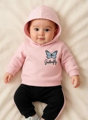 KidsCuddles Baby Girls Festive Sweatshirt Track Pants - Butterfly Pink 1-2 Years 2