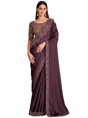 Image of AKHILAM Women's Satin Sequence Embroidery Saree With Unstitched Blouse Piece(SNDLWOD1601 TFH Parent)