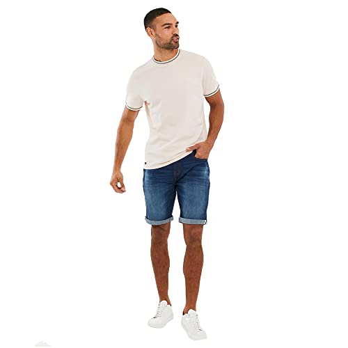 Threadbare Mens Denim Shorts Casual Designer Knee Length Jean Shorts, Blue Mid Wash Alberta Denim Short, 32W