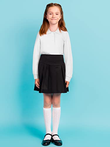 Cooraby 4 Pieces Girls' Long Sleeve Polo Shirt School Uniform Interlock Polo Shirt With Picot Collar, Button Closure #TOP6