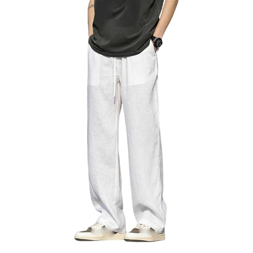 Pantalon long en coton et lin pour homme coupe droite