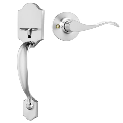 Image of goldenwarm Front Door Handle, Nickel, Single Cylinder, Reversible Lever, Adjustable, 11 x 2 inches, 2.67 lbs, Stainless Steel, Brushed Finish, Entry Way Handleset