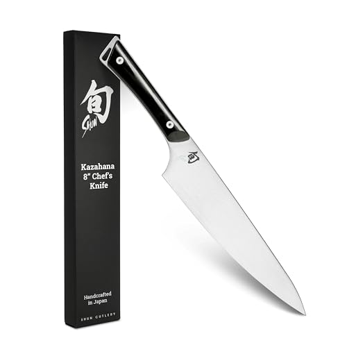 Image of Shun Kazahana 8 inch Chef's Knife, Handcrafted Japanese Kitchen Knife, AUS10A Stainless Steel Blade, Pakkawood Handle, Gyuto-Style Chef Tool for Professional and Home Chefs | Handcrafted Japanese Kitchen Knife, AUS10A Stainless Steel Blade, Pakkawood Handle