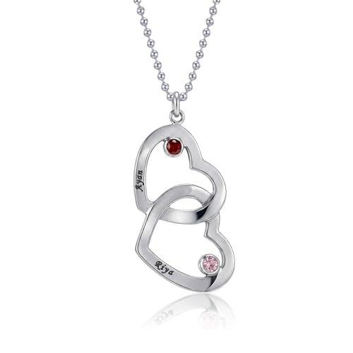 Image of TRUESILVER ACPL 925 Sterling Silver Personalized Name Necklace for Women | Custom Engraved Couple & Family Pendant | Heart Circle & Russian Ring Necklaces | Gift for Anniversary Birthday Wedding