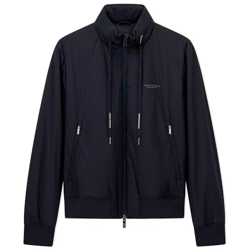 Essenziale Armani Exchange Giacca da uomo Essential, con cappuccio rimovibile, con logo, blu scuro, XL, Navy scuro, XL