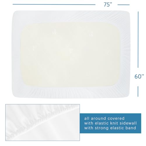 RV Short Queen Terry Mattress Protector Waterproof for 75''×60'' up to14'' Depth, Ultra Soft & Breathable Smooth Top Fitted Mattress Cover Skin-Friendly Machine Washable Mattress Protector