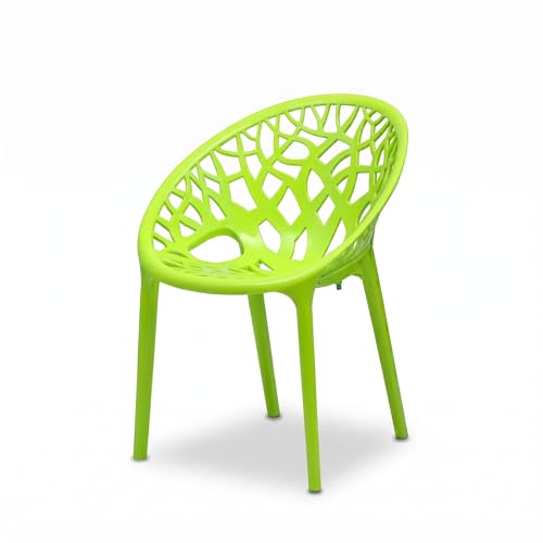 Image of Oaknest Neelkamal Crystal Plastic Chair - Stylish Tree-Design Backrest, Lightweight & Durable for Home, Garden & Patio (Lime Green), Set of 1 Piece