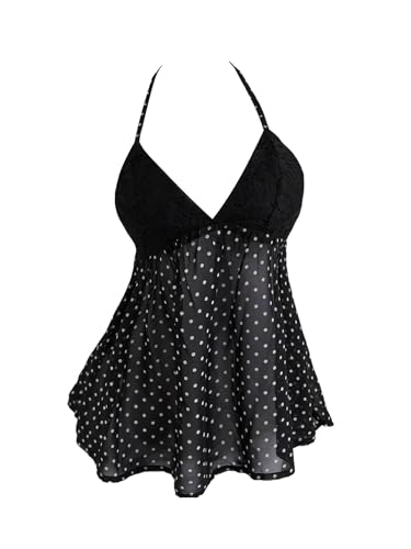 SHENHE Women's Polka Dots Y2k Lace Halter Neck Backless Top Flowy Going Out Babydoll Tank