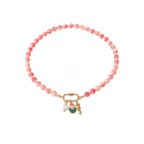 LIU JUN Colorful Beaded Necklace for Women, Chunky Boho Fish Starfish Conch Pendant Acrylic Bead Necklaces Cute Y2K Summer Beach Jewelry Gifts (Seahorse)