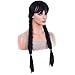 BERON Women Girls Long Braids Black Wig with Bangs Long Pigtails Straight Hair Wigs for Adult Halloween Costume Party Cosplay Wigs