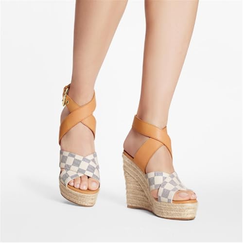 Women's Platform Wedge Sandals Cross Ankle Buckle Strap Espadrille Summer Casual Dress Shoes4