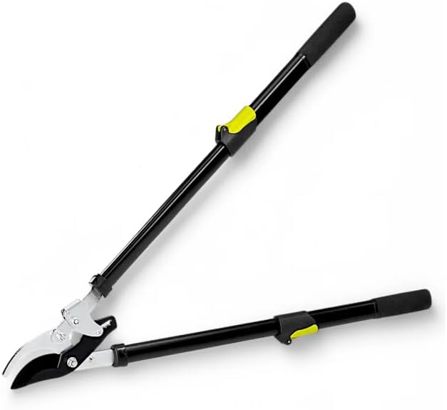 Long Reach 24 Inch to 33 Inch Ratcheting Bypass Lopper with Telescoping Handles, High-Carbon Steel Blade for 1.75 inch Cut Capacity- Use as loppers for tree trimming, branch cutters, tree clippers