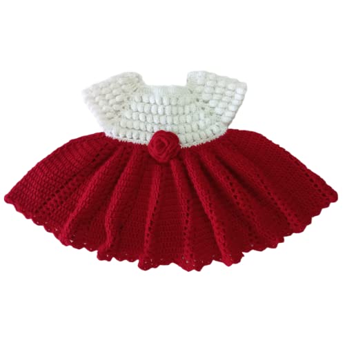 Image of Baby Girl Dress - Woolen Frock for Baby Girl, Handmade with Crochet