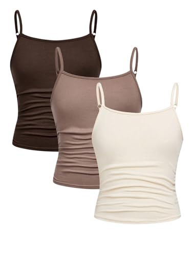 Image of SOLY HUX Girl's Tank Tops 3 Packs Cute Ruched Spaghetti Strap Camisole Slim Fit Undershirts