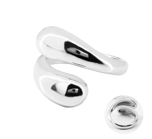 Only faith Anillo mujer gota Plateado Anillo ajustable abiertos lagrimas gotas de agua para mujer, joyería de moda acero inoxidable (2 Gotas Plateado)