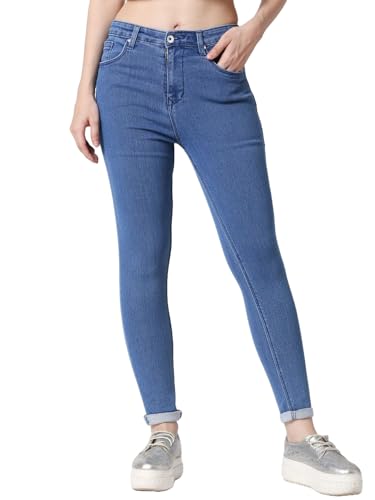 Image of TWGE - Women's Mid Rise Skinny Fit Jeans - Single Button, Stretchable Denim Pants - Ankle Length - Stylish Casual Wear