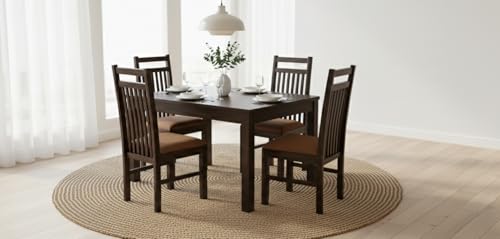 Image of RECTART Solid Wood Dining Table Set with Chairs for Living Room Home | Wooden Dining Room Sets Furniture for Hotels and Restaurants | (Cheap-Brown-W, 4 Seater)