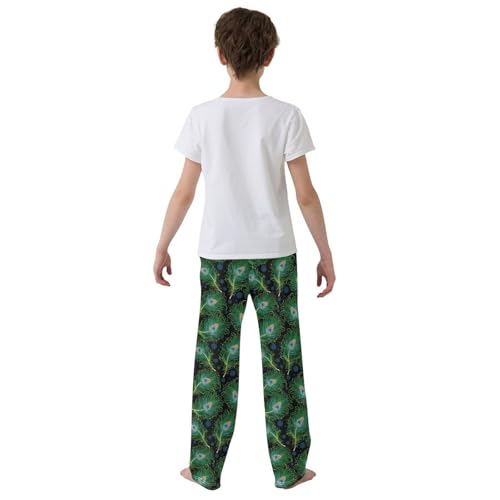 ZZXXB Peacock Feather with Polka Dot Boys Long Pants Soft Trousers Elastic Waist Kids Lounge Bottoms with Pockets S-XL3