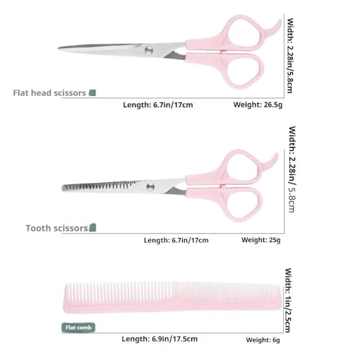 Pink Stainless Steel Hair Cutting Shears Set - 6.7inch Shear, Thinning Scissor, Comb - Barber Kit for Women/Men/Kids - Image 3