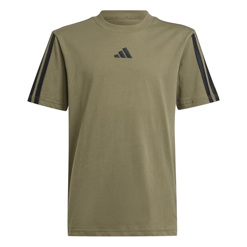 adidas Mixte Enfant Essentials 3 Stripes T-Shirt, Olive strata/Black, 13-14 Years adidas Mixte Enfant Essentials 3 Stripes T-Shirt, Olive strata/Black, 13-14 Years