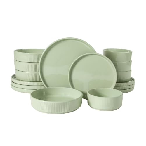 Gibson Elite Plates and Bowls Set, 16 Piece Dinnerware for 4, Sage