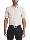 Van Heusen Men's Short Sleeve Dress Shirt Regular Fit Poplin Solid, Stone, 17.5