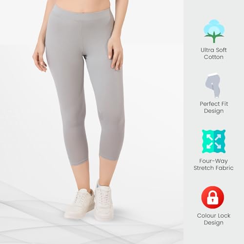 Image of TRASA Tailored Cut & Classic Fit Stretchable Cotton Fabric Mid-Rise Skinny Fit High Ankle Length /Cropped Length Leggings for Women, Available Size - M, L, XL, 2XL, 3XL, 4XL, 5XL
