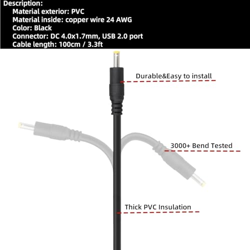 Cable de alimentación USB a DC 5V 4.0x1.7mm Sam&Johnny 2 unidades miniatura 5