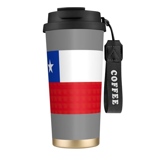 PPHGUT Taza de café de acero inoxidable con estampado de bandera de Chile para oficina, camping, senderismo, aventuras al aire libre, taza de viaje
