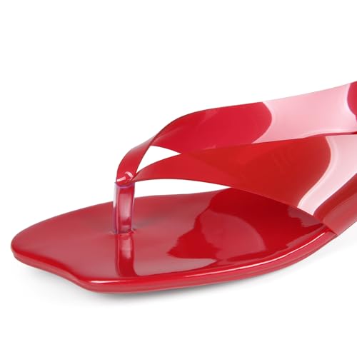 Image of Women's Flip Flop Kitten Heels - Jelly Thong Heeled Sandals with Clear Strap, Transparent Low Heel Mules, Stylish Thong Kitten Heels for Summer, Casual Dress Sandals