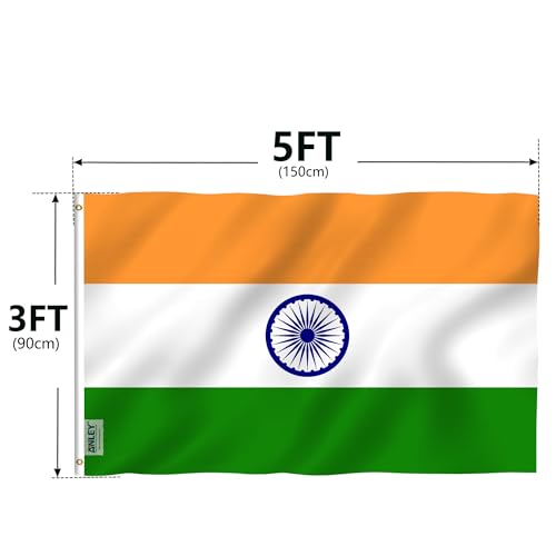 ANLEY Fly Breeze 3x5 Foot (90 X 150cm) India Flag - Vivid Color and UV Fade Resistant - Canvas Header and Double Stitched - Indian National Flags Polyester with Brass Grommets