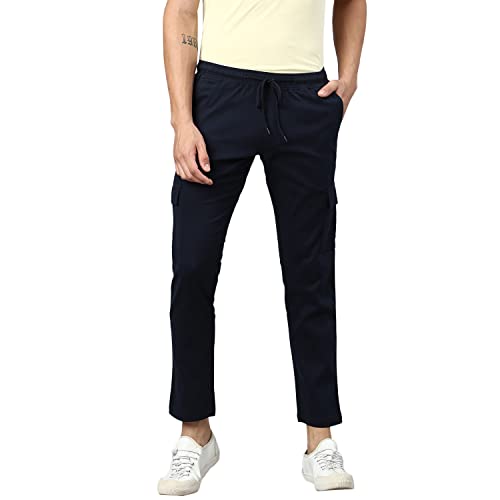Image of Hubberholme Men's Regular Fit Cotton Trousers, Ankle Length Elastic & Drawstring Waist Cargo Chinos