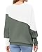 WNEEDU Langarmshirt Damen Rundhalsausschnitt Patchworkfarbe Herbst Sweatshirt Enge Manschetten Pullover Damen Olivgrün L