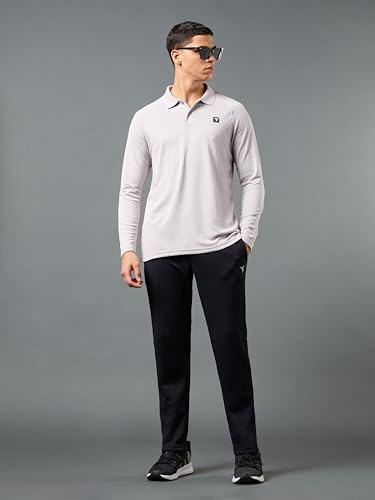 Image of TECHNOSPORT Mens Slim Fit Self-Design Full Sleeve Polo T-Shirt with Double Cool, SPF50+ Proerties for Gym, Workout and Regular Use