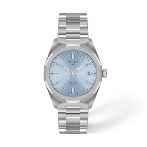 Tissot PRC 100 Solar, Blue DIal, 34mm Watch for Women, Stainless Steel Bracelet, Solar Quartz Movement, T1518221135100