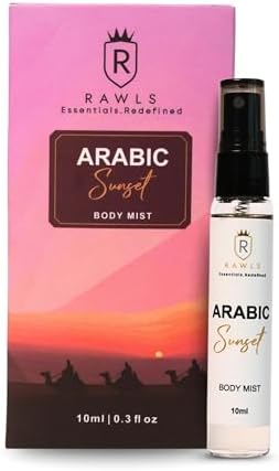 Rawls Arabic Sunset Unisex Body Mist 10ml | Floral & Sandalwood Fragrance | Fresh & Moisturizing Spray | Luxury gift for Men/Women