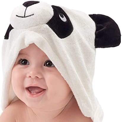 Wrap Your Baby in Comfort: White Panda Hooded Baby Towel & Washcloth Set - Soft Cotton Blend, 90×90 cm, Black and White - Image 2