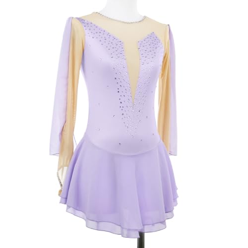 DIJITOO Vestido de patinação artística, fantasia de desempenho de competição de diamantes de mangas