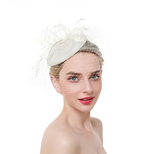 Tocados para mujer con velo de malla y horquillas de fiesta beige