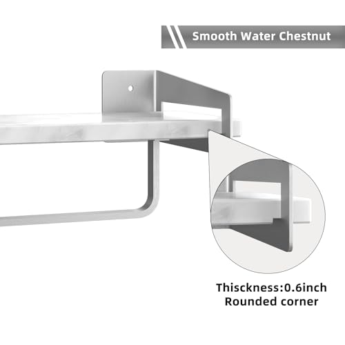 XZHXFX Marble Bathroom Wall Shelf with Towel Bar,16" Modern Bathroom Shelf Decor,Floating Shelf for Bathroom,Bedroom,Kitchen, Living Room(Silver)