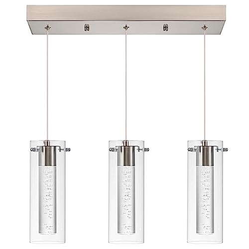PNOUKF 3-Light Pendant Lights Kitchen Island Chandelier, Nickel Dining Room Light Fixture with Dimmable Integrated LED Bulbs, Glass Hanging Lights PNOUKF 3-Light Pendant Lights Kitchen Island Chandelier, Nickel Dining Room Light Fixture with Dimmable Integrated LED Bulbs, Glass Hanging Lights