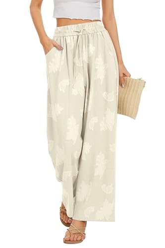 Image of KICZOY Women Flowy Pants Drawstring Waist Wide Leg Palazzo Beach Pants Loose Fit with Pockets