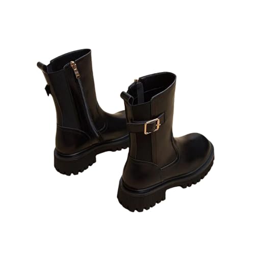 MGGMOKAY Women's Fashionable Mid-calf Leather Boots Women's Dress Boots Zipper Comfortable Long Boot4
