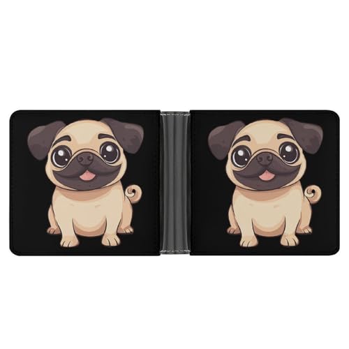 Happy Cute Pug Cute Slim Bifold Wallet for Men Stylish Front Pocket Purse with Card Holder Slots