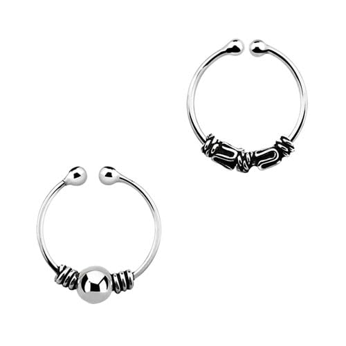 DENI 2 aros falsos nariz, plata de ley, diseño bali. No se necesita tener agujero en la nariz, diámetro 9mm, grosor 0,8mm