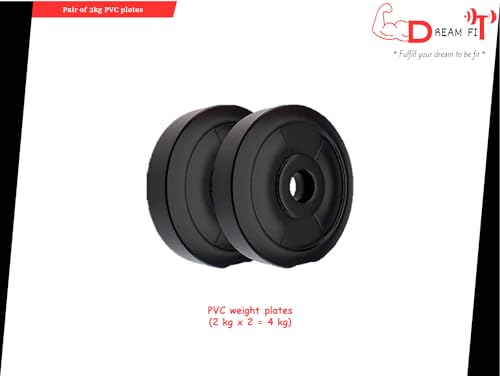 Image of DREAM FIT Pair of 2Kg PVC Weight Plates for home gym - Spare Weights for dumbbells, barbells and other exercises - 4Kg (2Kg x 2)