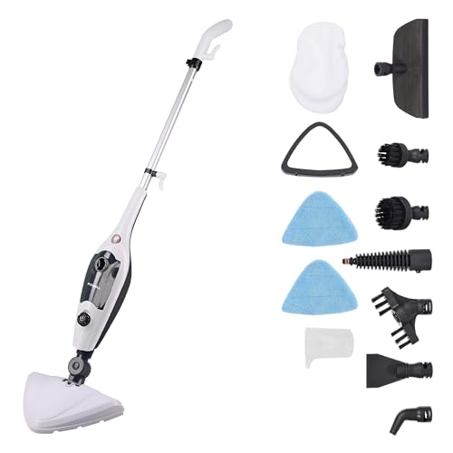 POWELL Vaporeta Limpieza Hogar, 2 en 1, Limpiador a Vapor, con Accesorios para Suelos Ventanas y Tapicería, Steam Cleaner, Vaporeta, Desinfectante Alta Presión, Negro/Blanco